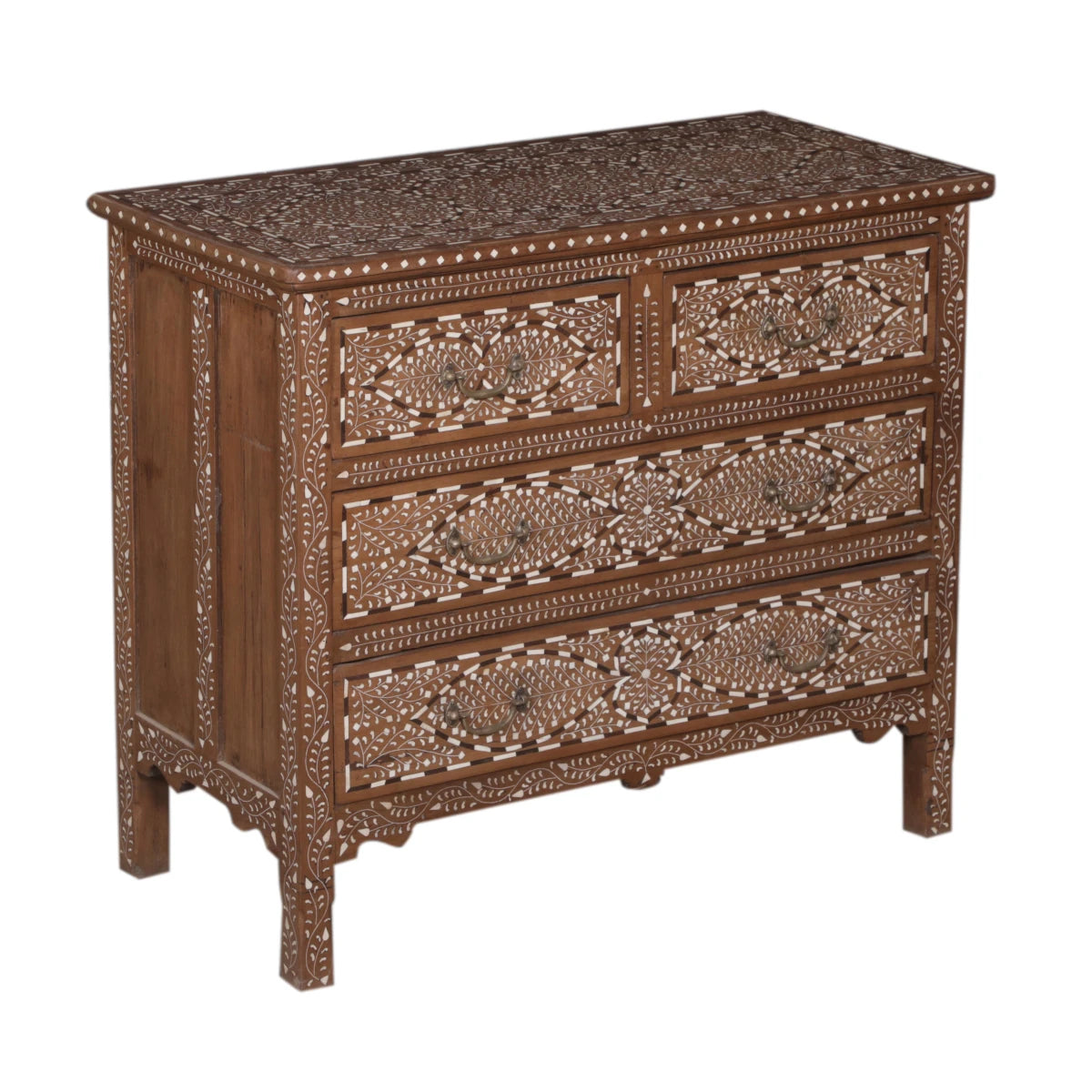 4 Drawer Wooden Chest with Bone Work: Available at City Home PDX