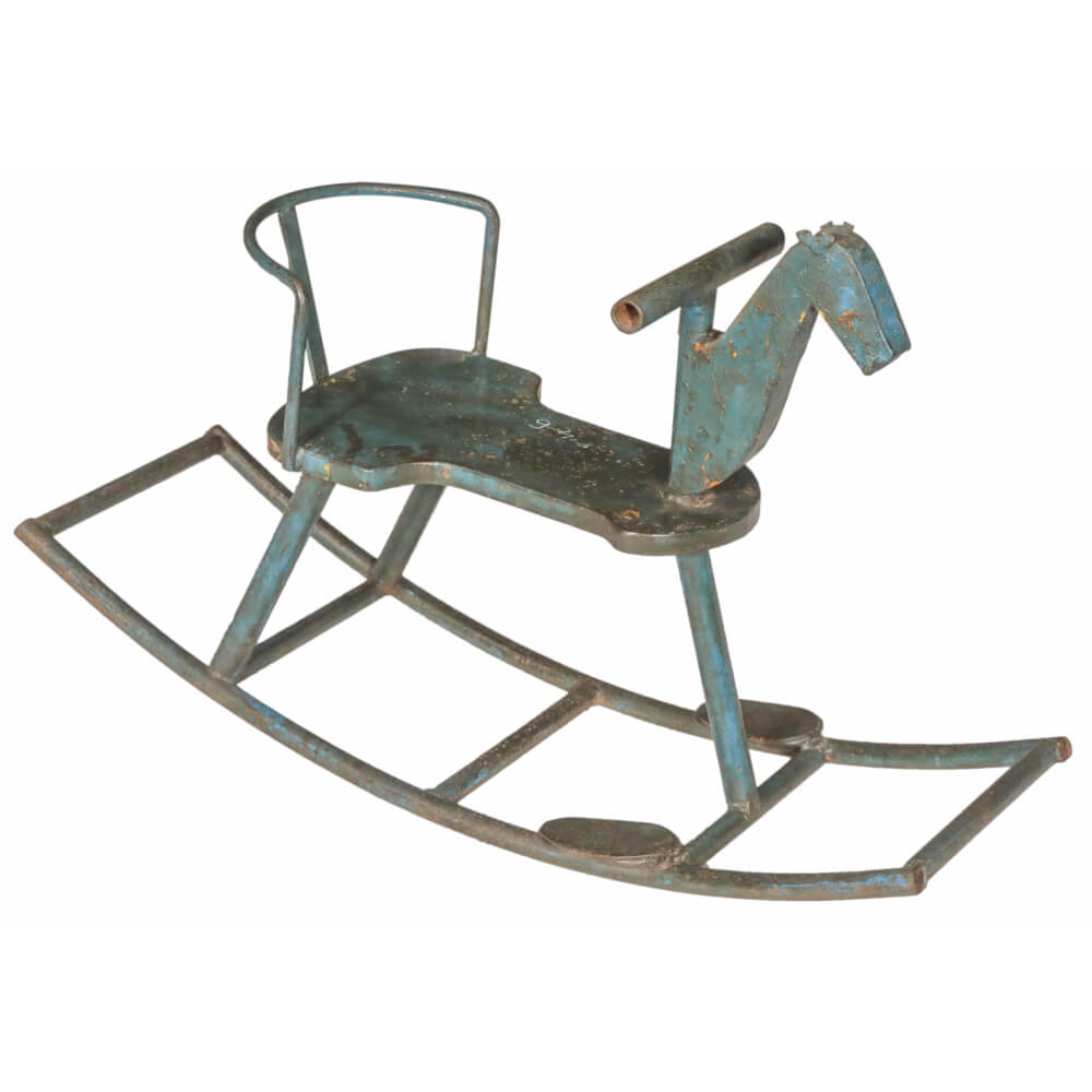 Vintage Iron Rocking Horse Chair - Blue/Green