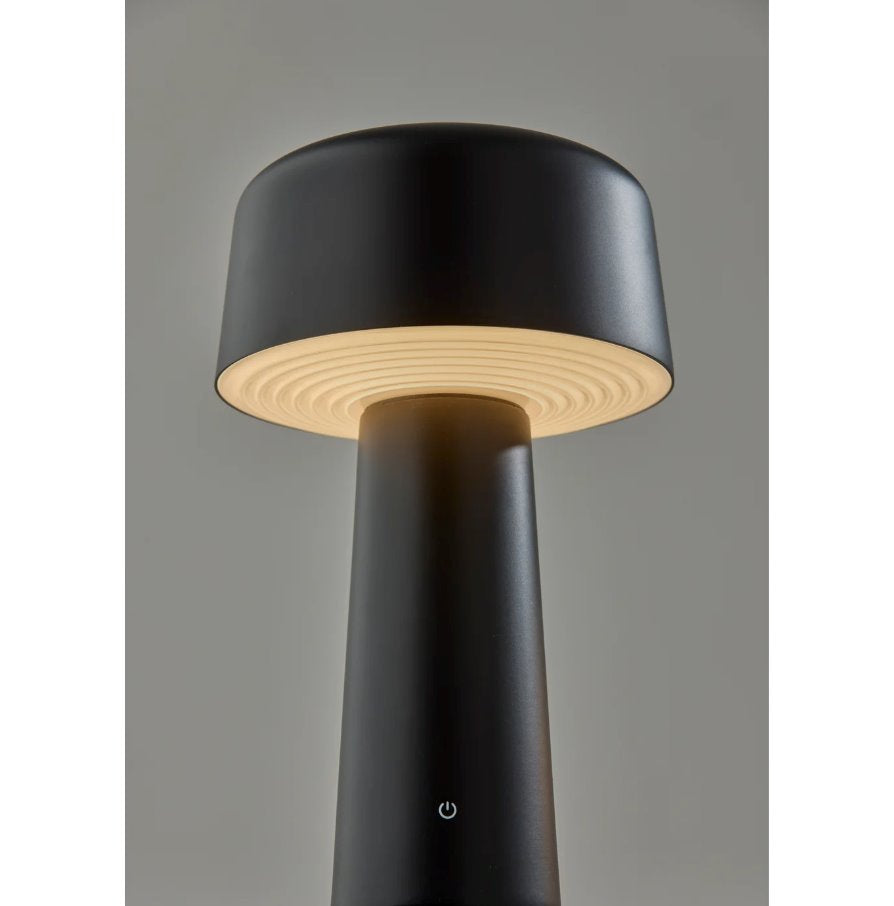 Lenny Cordless LED Table Lamp in Black: Up-Close Light-On Product View
