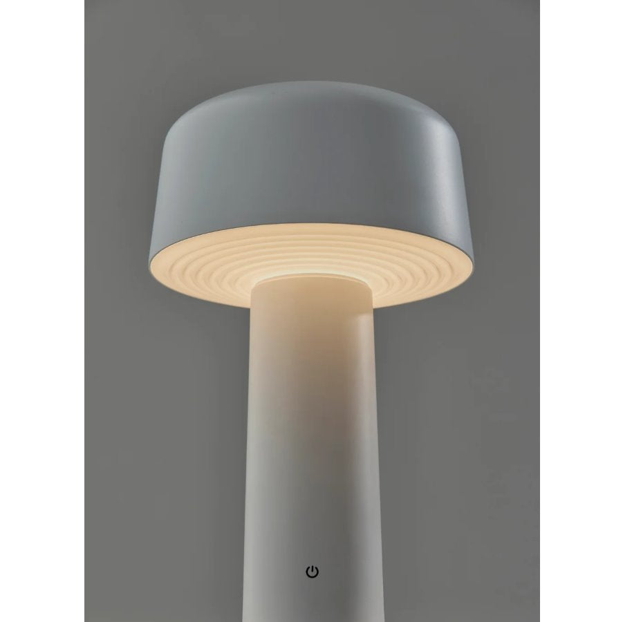 Lenny Cordless LED Table Lamp in White: Up-Close Light-On Product View