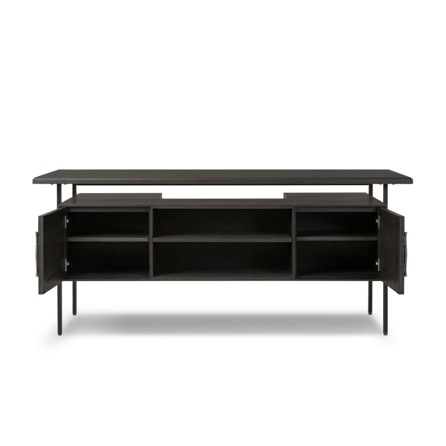 Lauren Desk-Charcoal Oak Resawn Veneer: Open Cabinet Product View