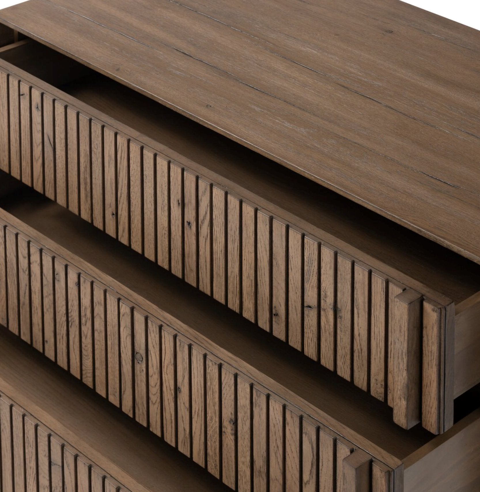 Leo Nightstand: Up-Close Open Drawers View