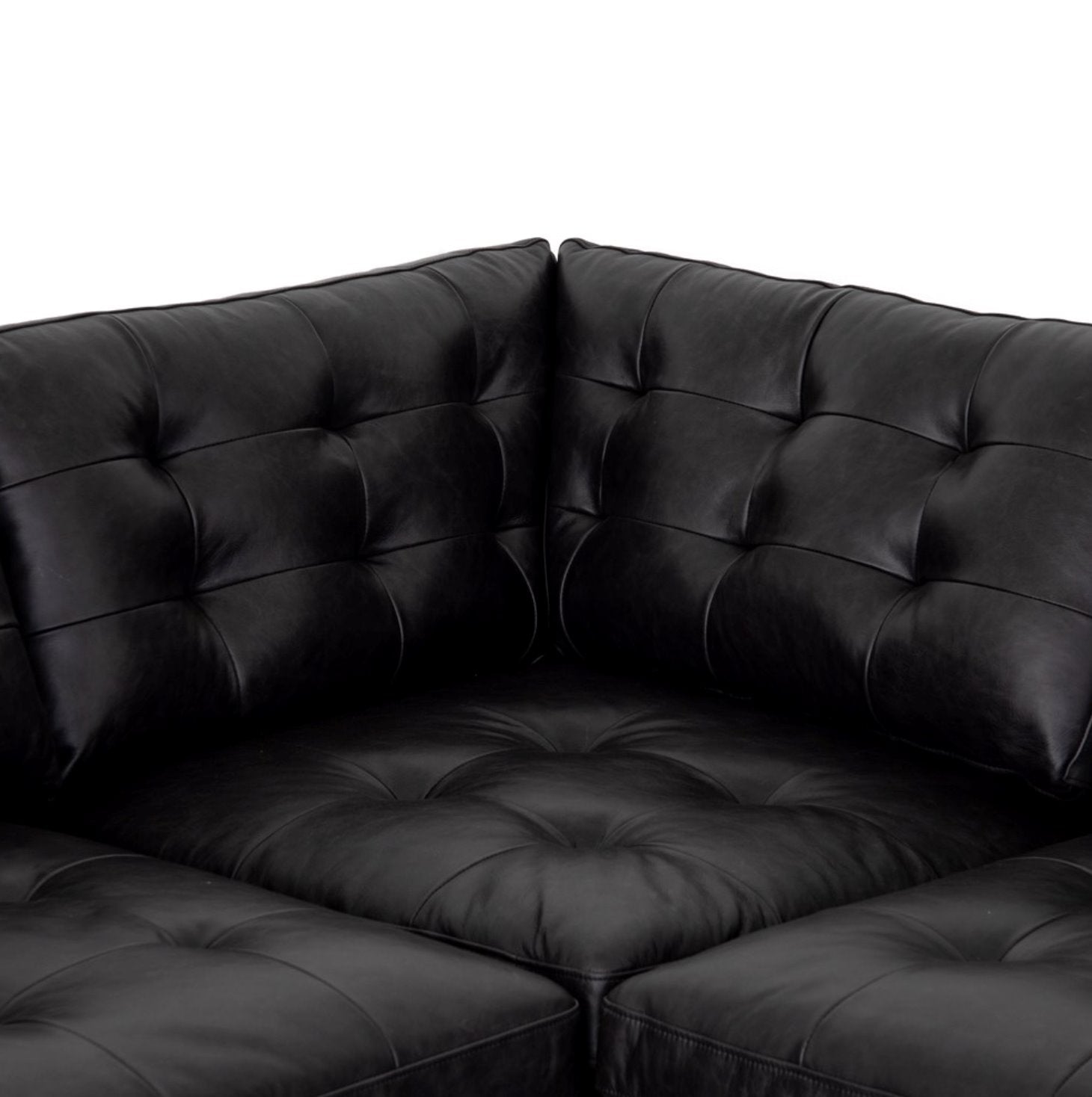Lexi 3-Piece Leather Sectional in Sonoma Black: Up-Close Corner View