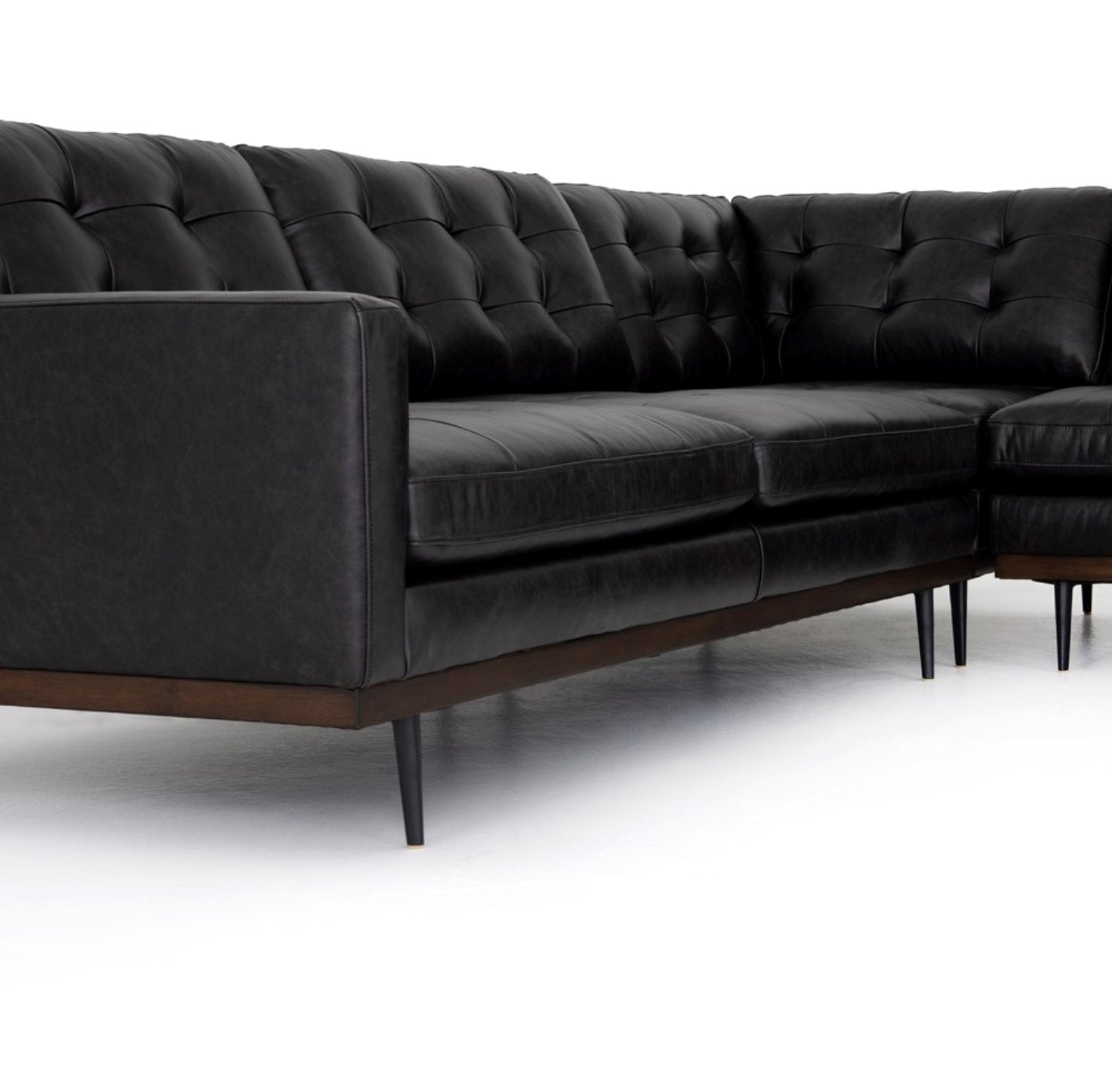 Lexi 3-Piece Leather Sectional in Sonoma Black: Up-Close Frame View