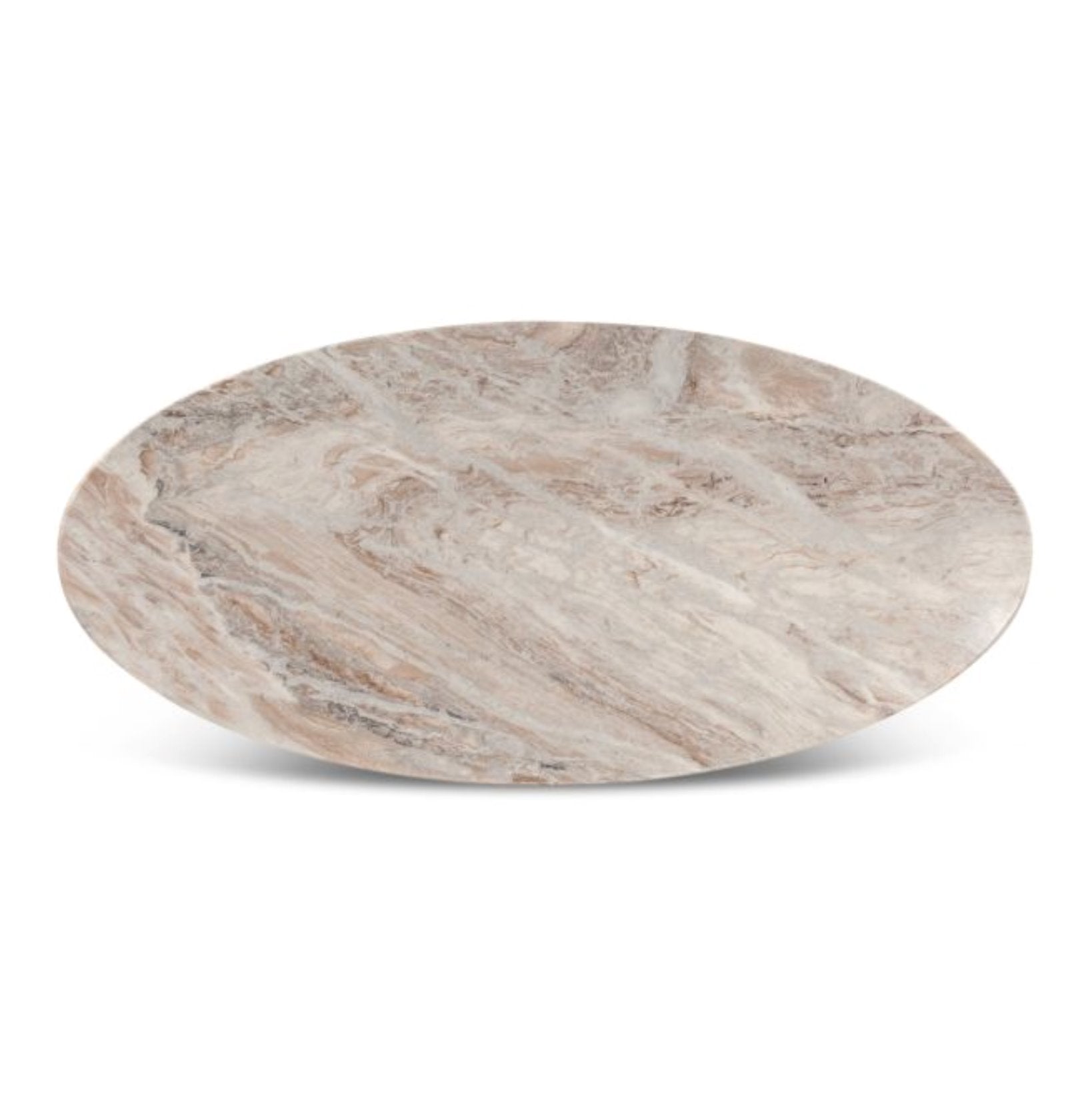 Malibu 90" Iron and Marble Oval Dining Table: Tabletop View