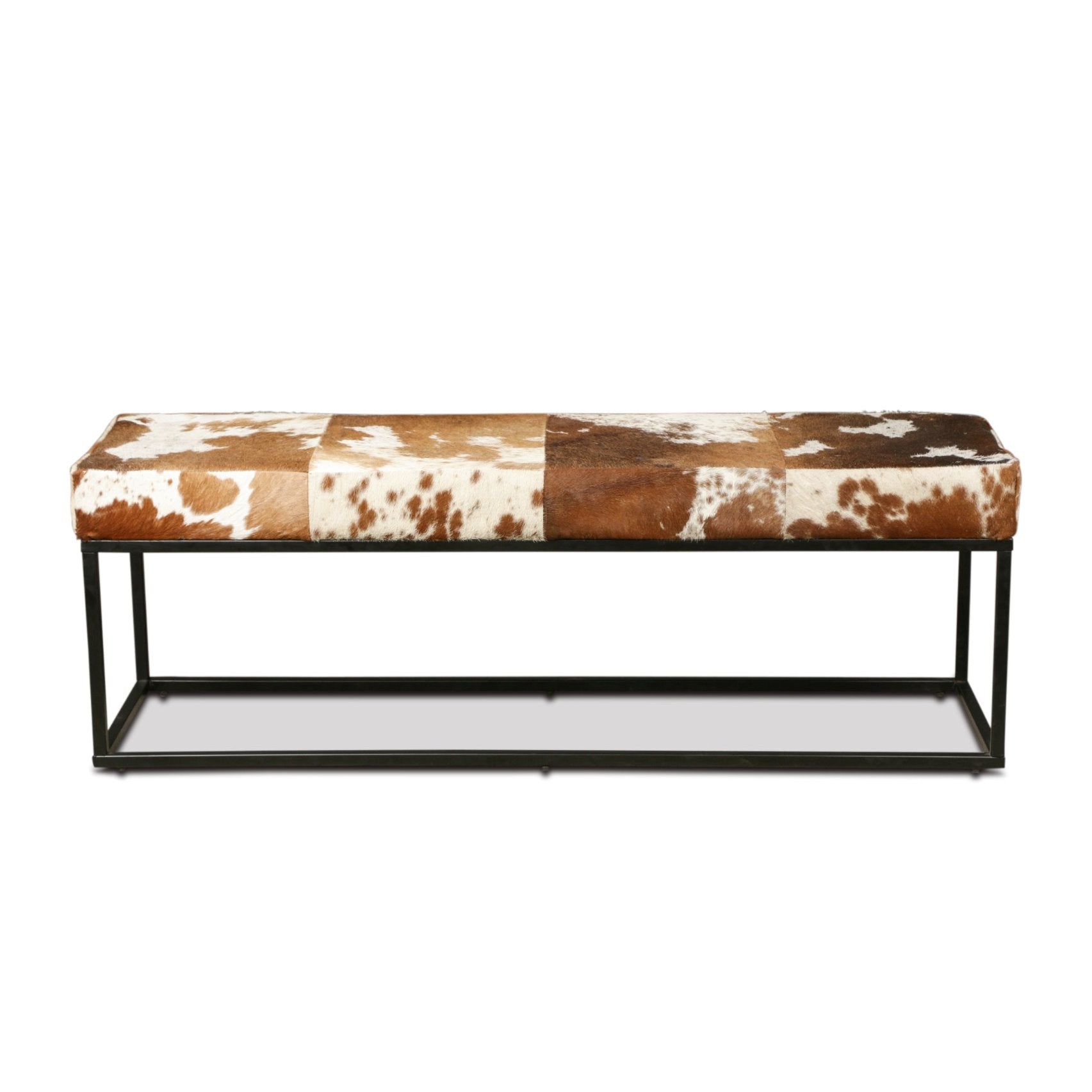 New York 54" Iron and Brown Cowhide Leather Bench: Available at City Home PDX