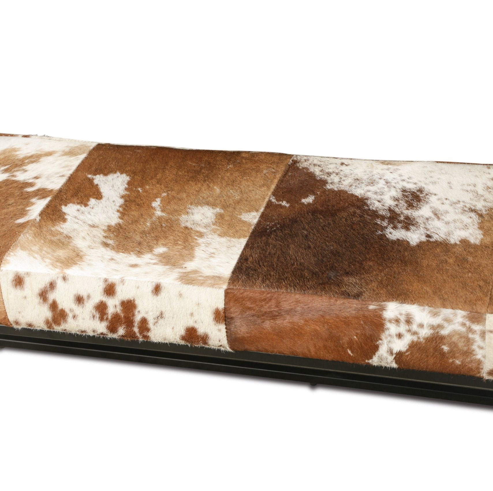 New York 54" Iron and Brown Cowhide Leather Bench: Seating View