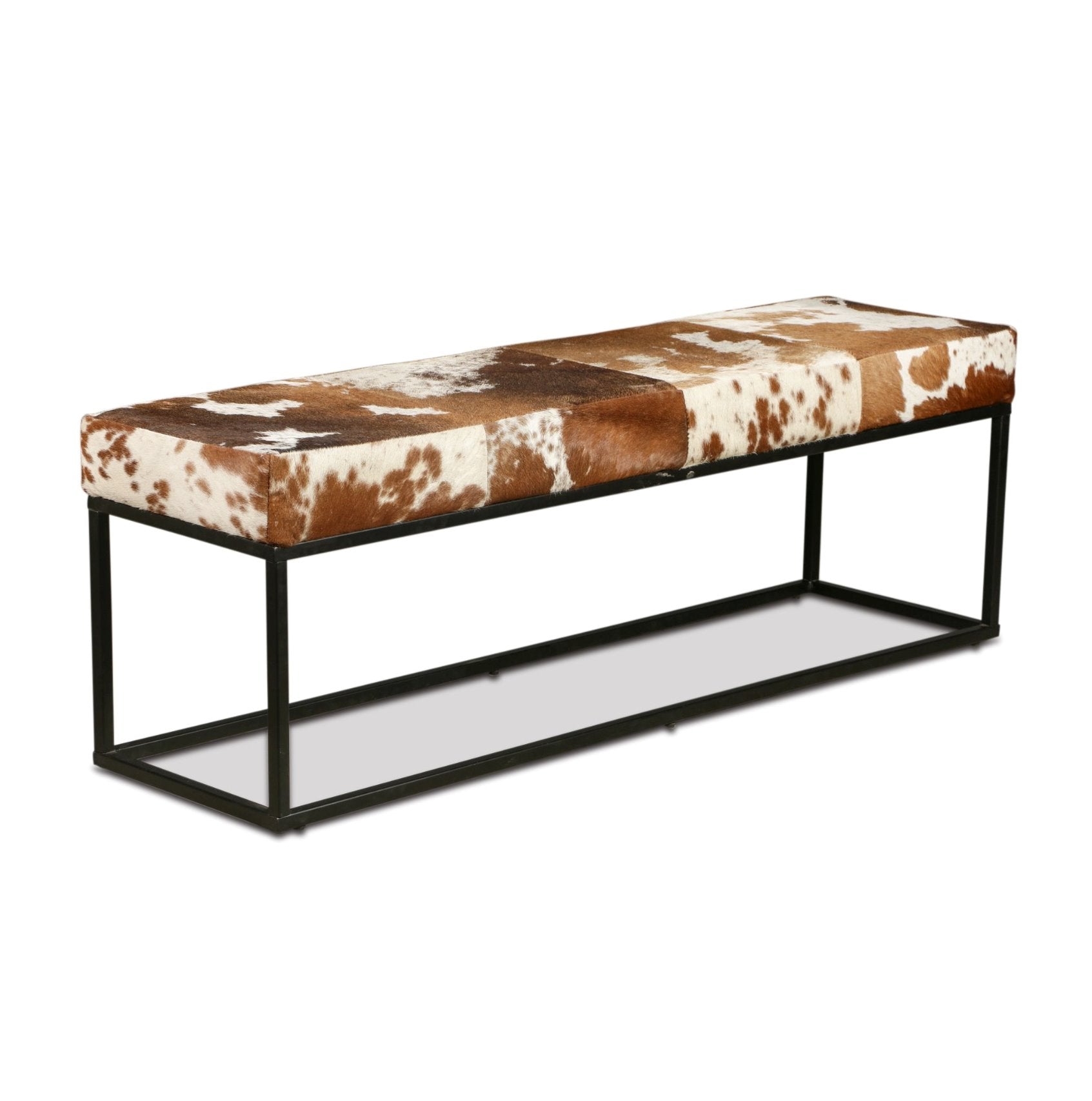 New York 54" Iron and Brown Cowhide Leather Bench: Product View