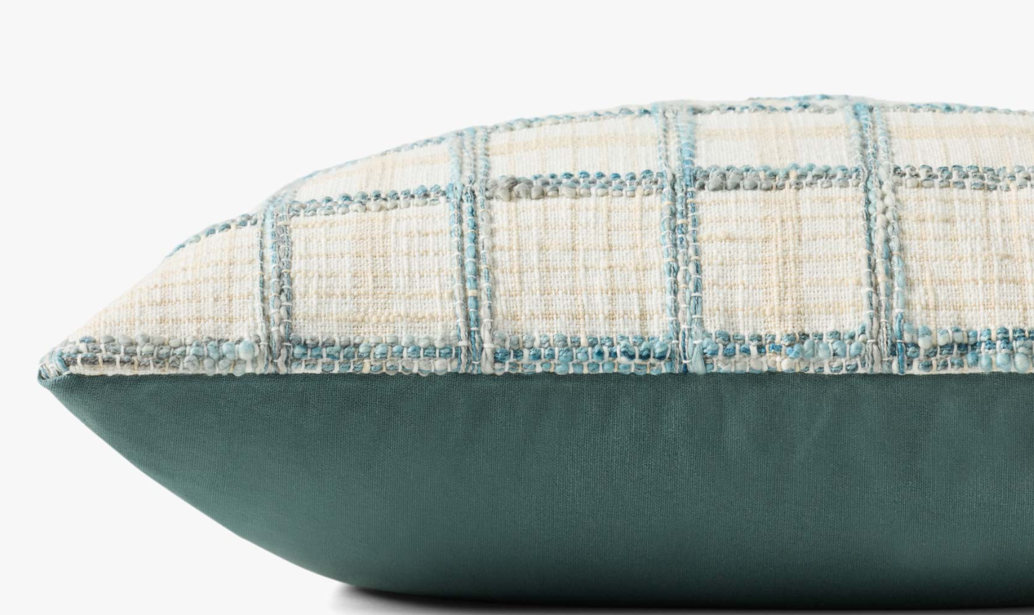 Chris Loves Julia X Loloi Norman Pillow in Ivory/Blue: Product Side View
