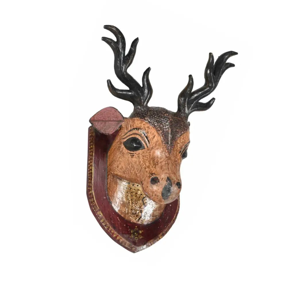 Artisan Wooden Painted Teak Deer Head-Style One: Product View