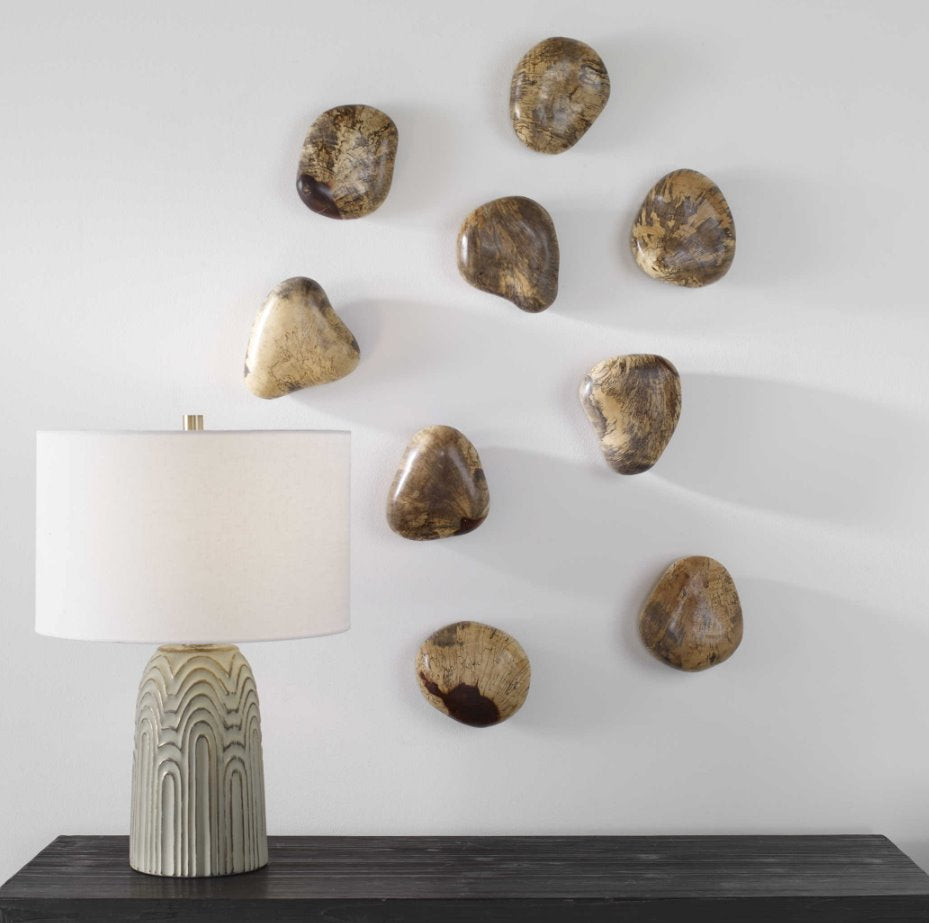 Set of 9 Pebbles Wood Wall Decor: Product Style View