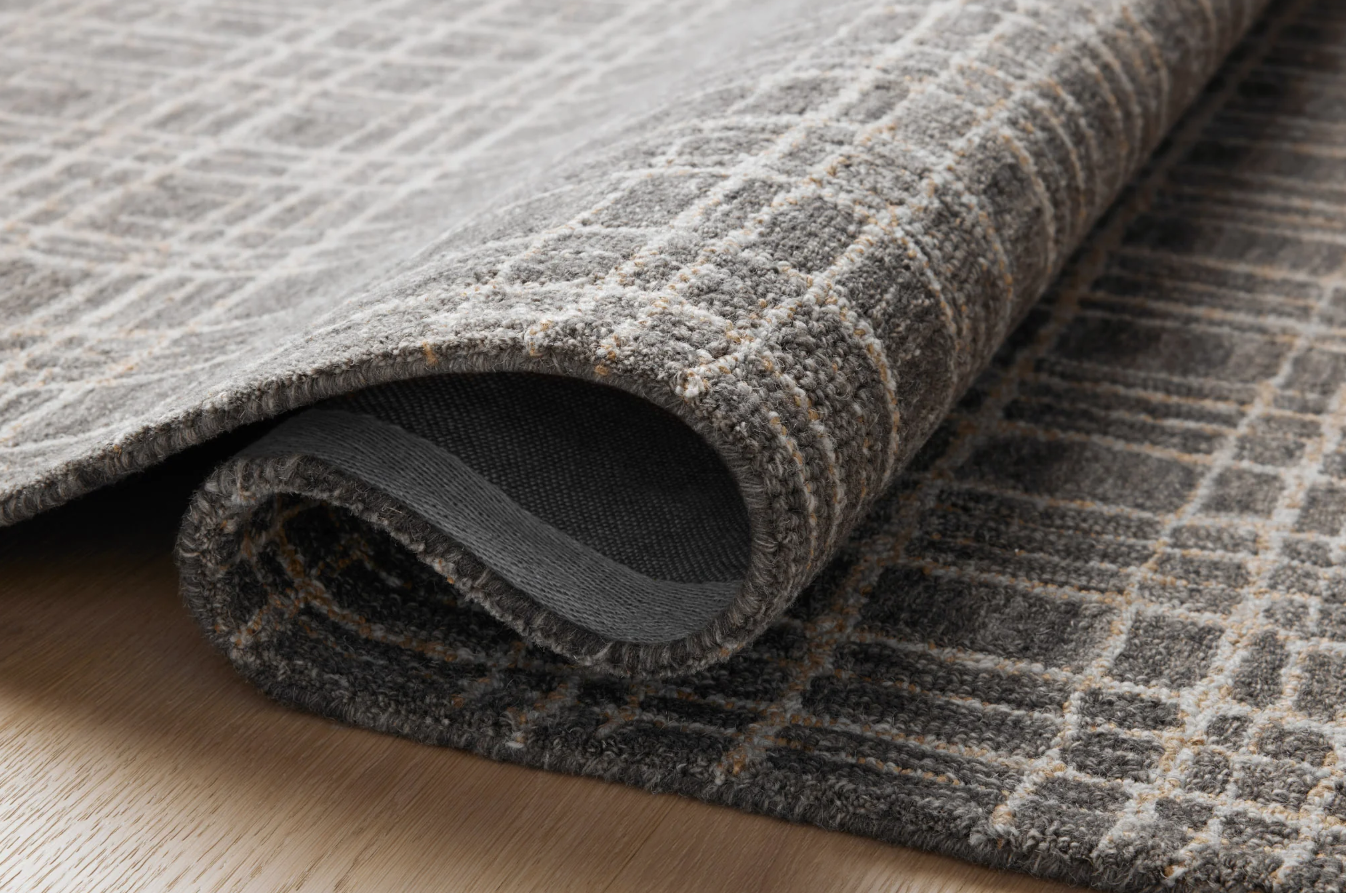 Chris Loves Julia Polly Rug in Graphite/Pebble: Folded Product View