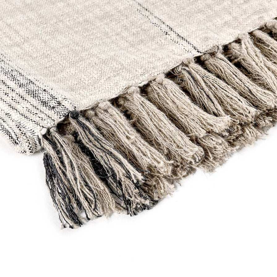 Ria Throw-Natural/Black: Fringe End View