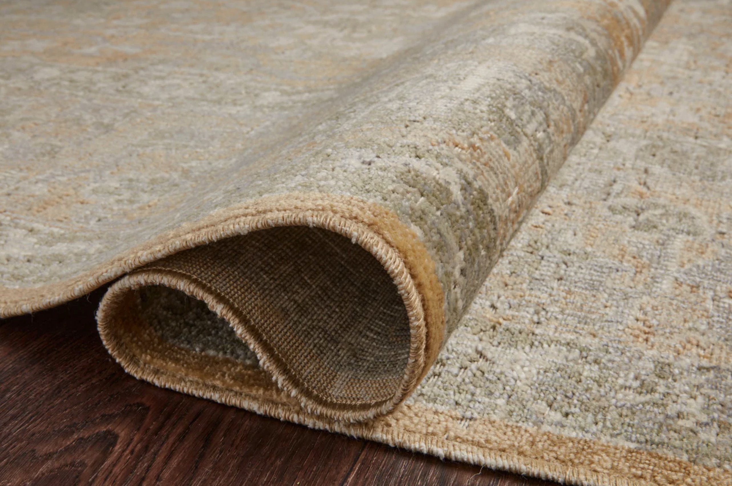 Chris Loves Julia × Loloi Rosemarie Rug in Gold/Sand: Product Folded View