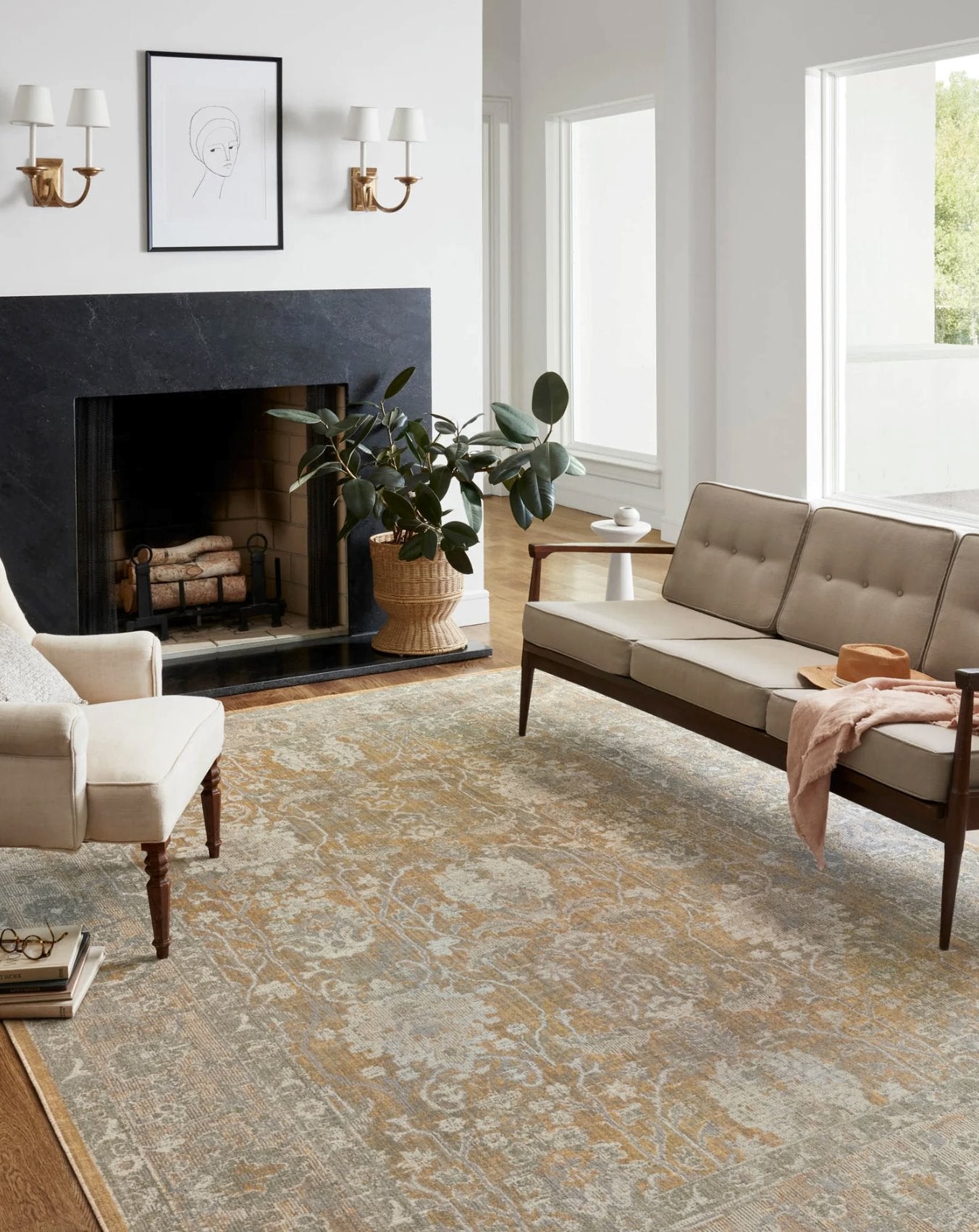 Chris Loves Julia × Loloi Rosemarie Rug in Gold/Sand: Product Style View