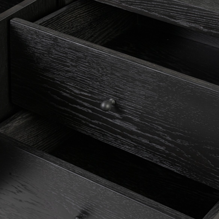 Roark Media Console: Up-Close Open Drawers View
