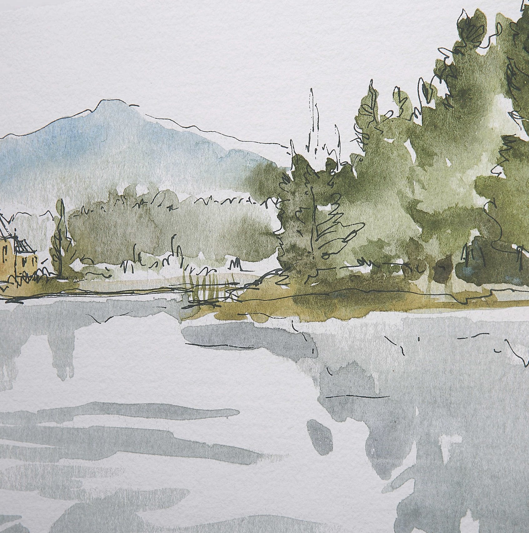 Serene Lake Framed Set of Two Prints: Up-Close Artwork View