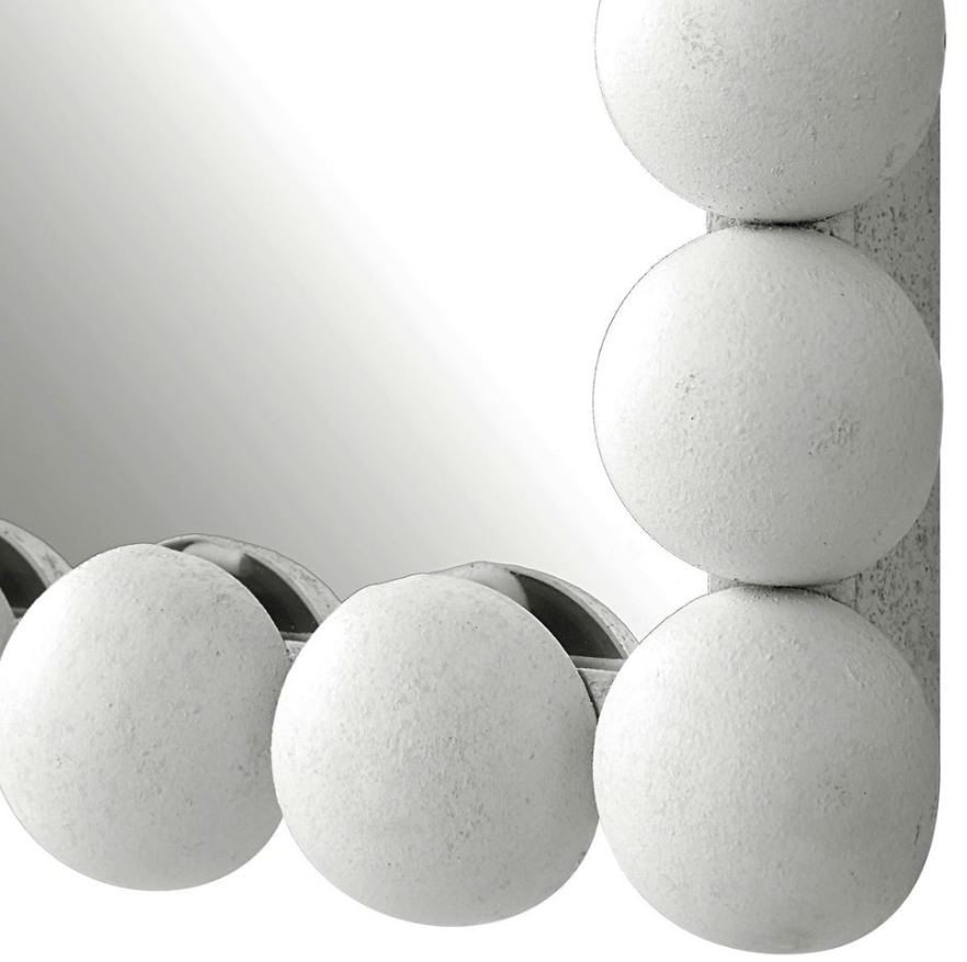 Serna White Vanity Mirror: Up-Close Beaded Product Frame View