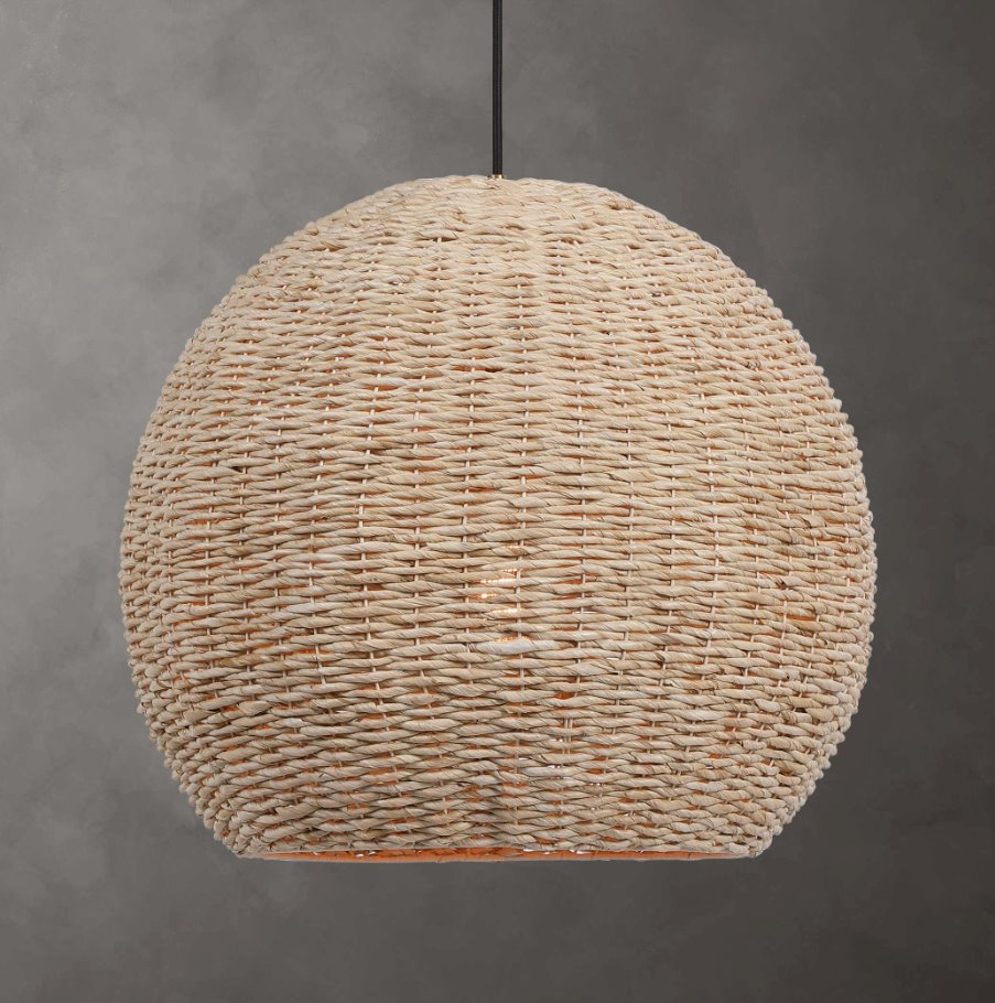 Seagrass Dome Pendant: Light-On View