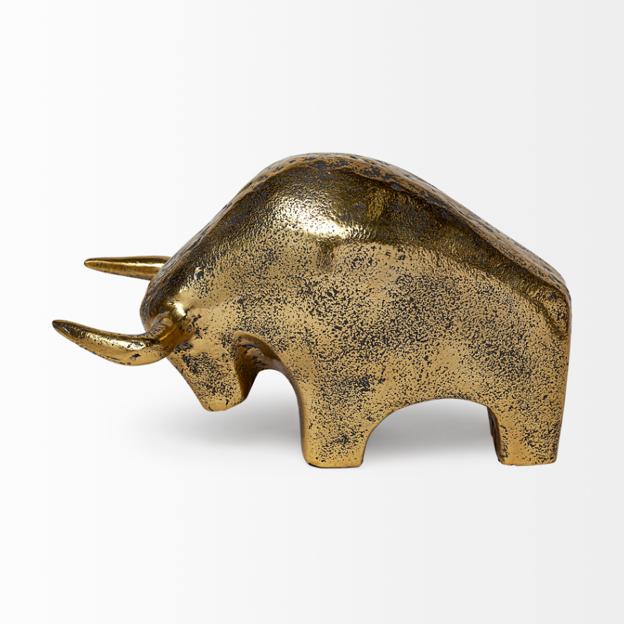 Tauro Cast Aluminum Raging Bull-Gold Cast Aluminum: Product Side View