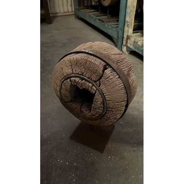 Vintage Teak Wheel with Iron Stand: Available at City Home PDX
