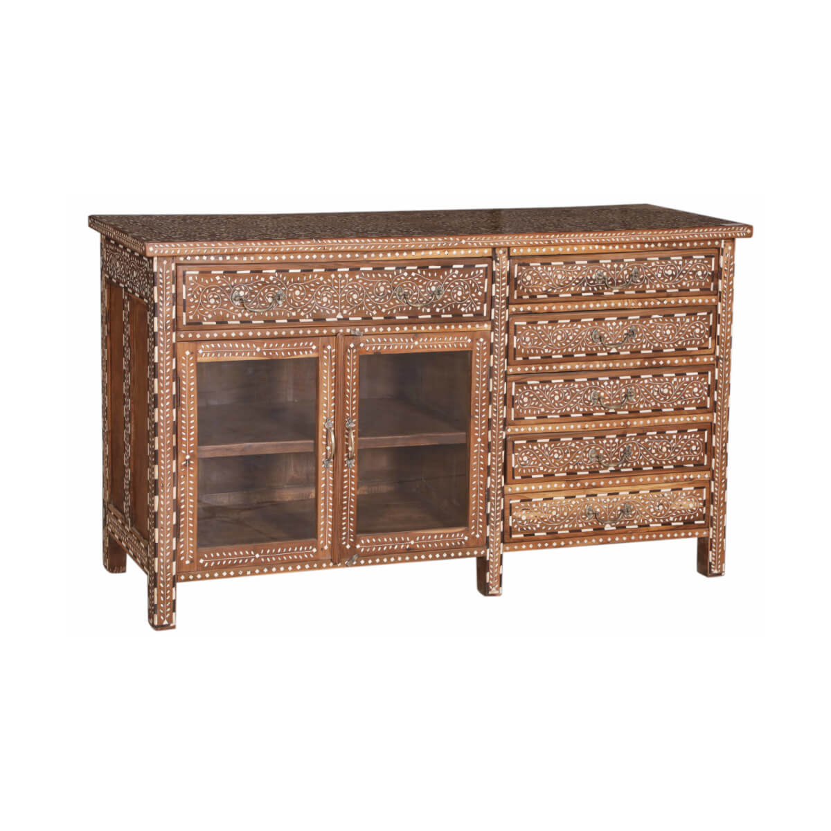 Teak Wooden Cabinet with Bone Inlay: Available at City Home PDX