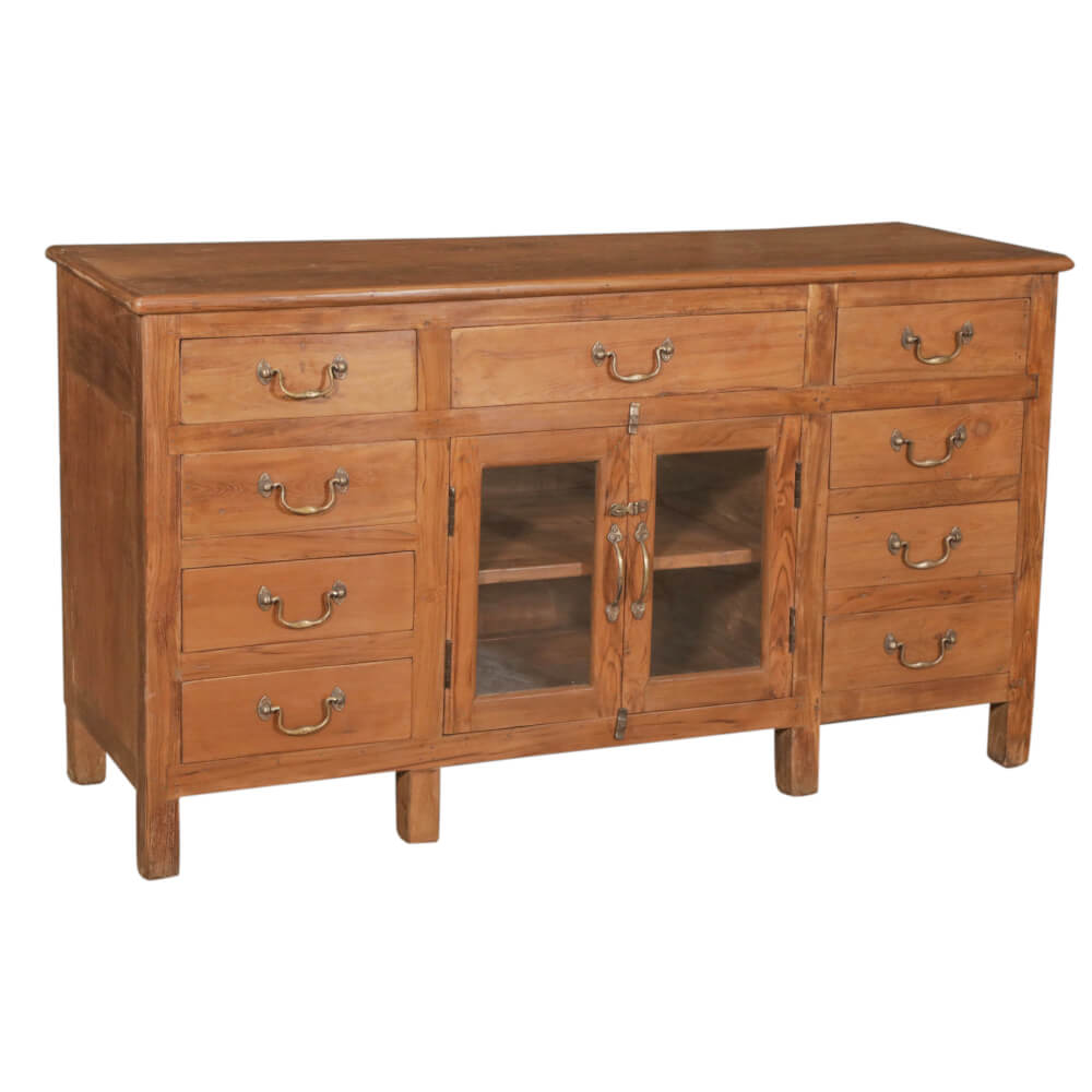 Teak Cabinet with Glass and Drawers