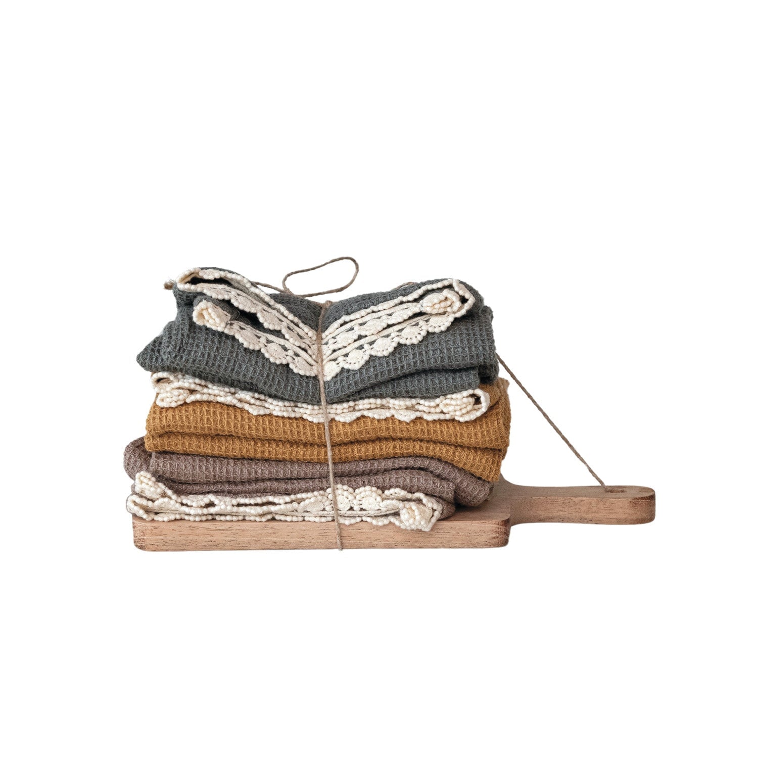 Cotton Waffle Weave Tea Towels w/Cutting Board, Set of 4: Available at City Home PDX