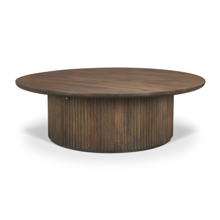 Terra Round Fluted Coffee Table-Dark Brown Wood: Product View
