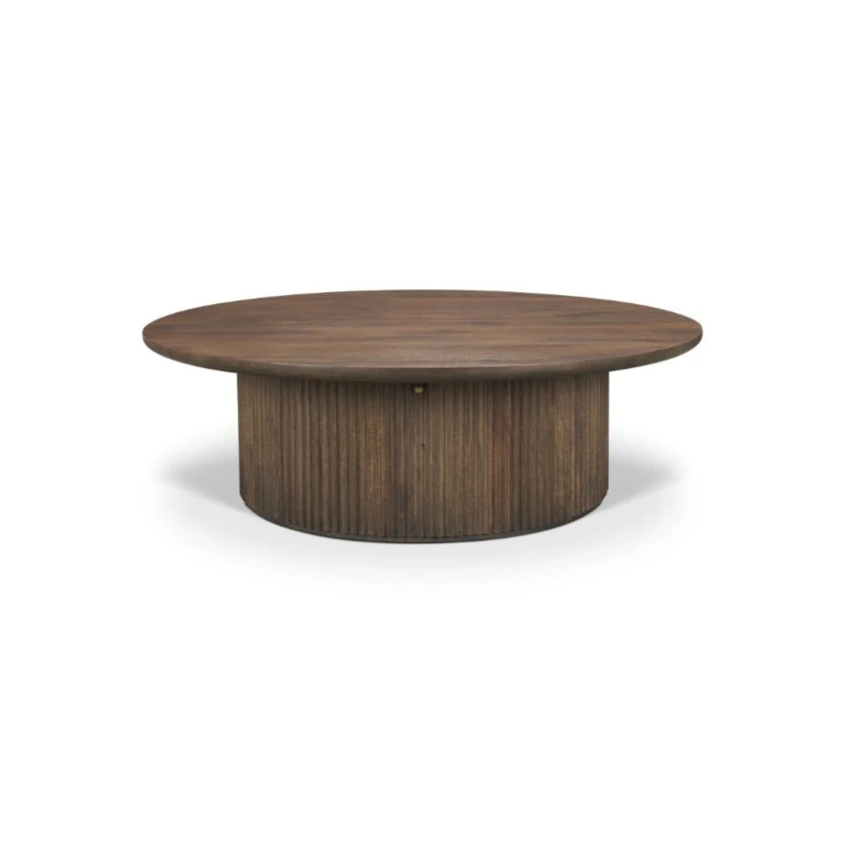 Terra Round Fluted Coffee Table-Dark Brown Wood Available at City Home PDX