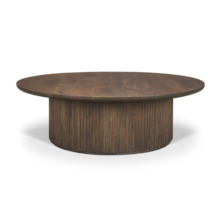 Terra Round Fluted Coffee Table-Dark Brown Wood: Product Back View