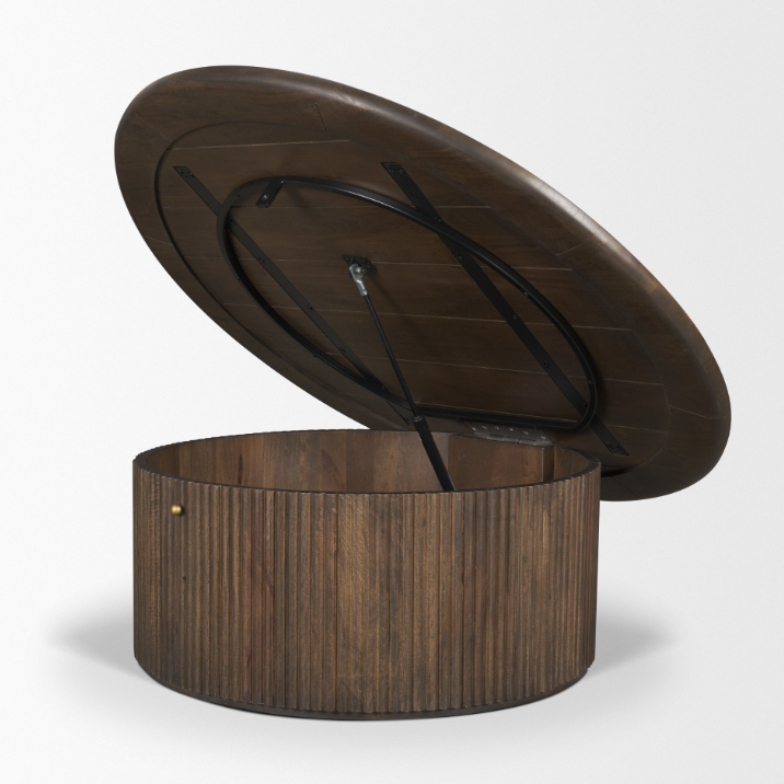 Terra Round Fluted Coffee Table-Dark Brown Wood: Hydraulic Lift Product View