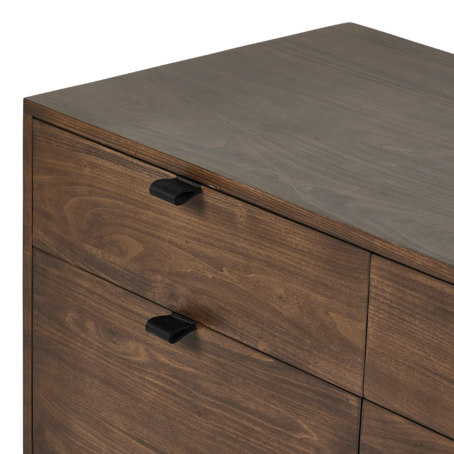 Trey Modular Wide Filing Cabinet: Leather Hardware View