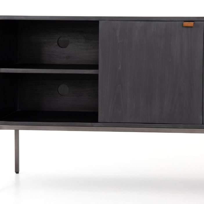 Trey Media Console-Black Wash Poplar: Front Open Storage Product View