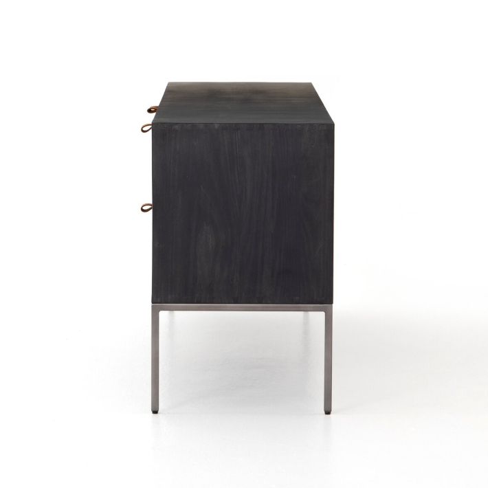 Trey Media Console-Black Wash Poplar: Product Side View