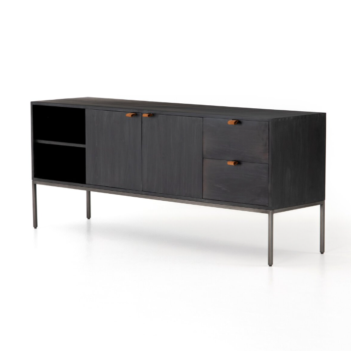 Trey Media Console-Black Wash Poplar: Product View
