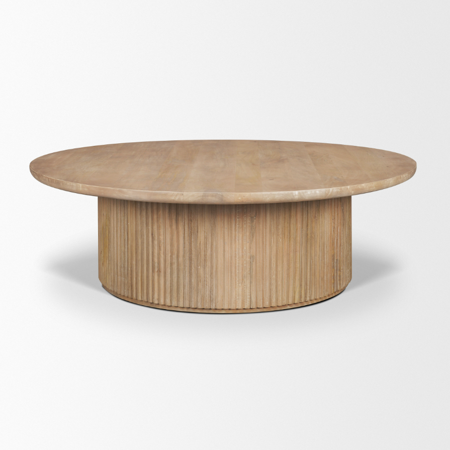 Terra Round Fluted Coffee Table-Light Brown Wood: Product Back View