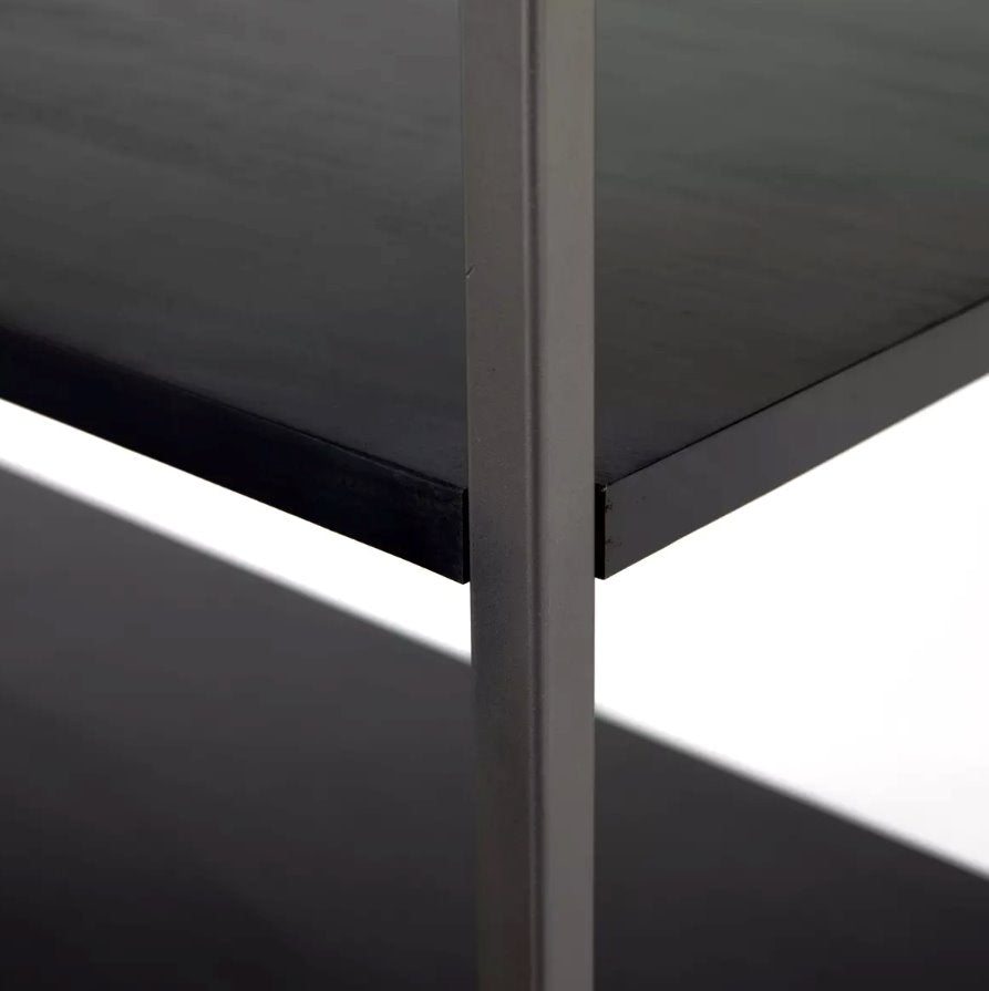 Trey Modular Wide Bookcase in Black Wash Poplar: Open Shelving View