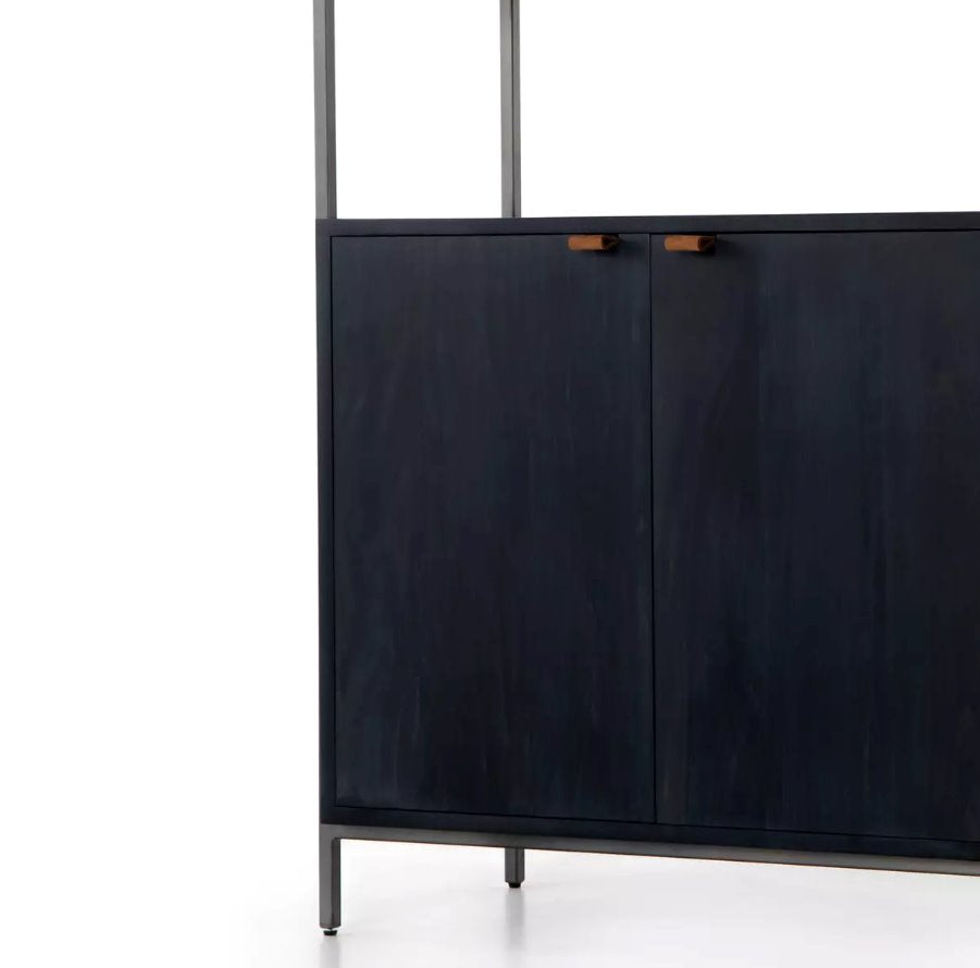 Trey Modular Wide Bookcase in Black Wash Poplar: Cabinet Storage View