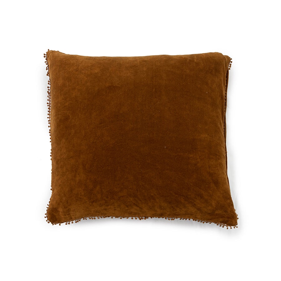 Velvet Pillow with Poms in Canyon