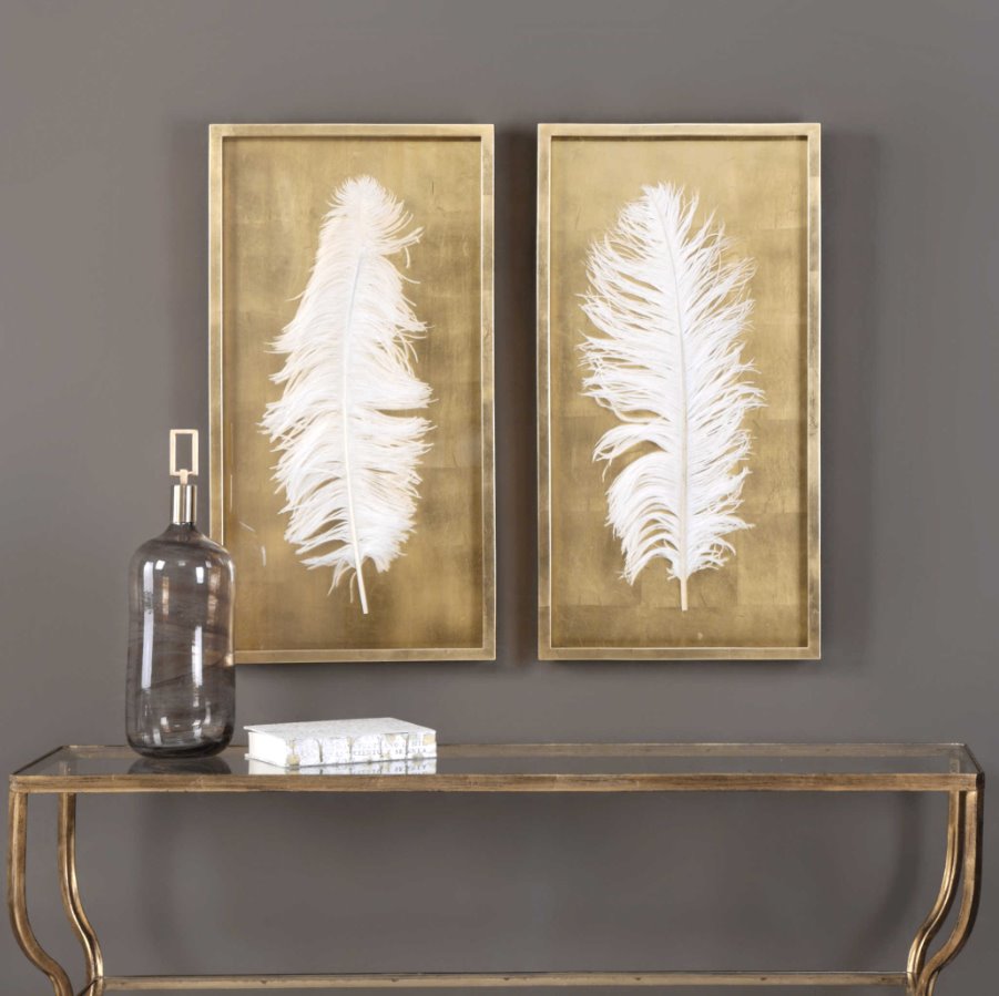 White Feathers Shadow Boxes, Set of 2: Product Style View