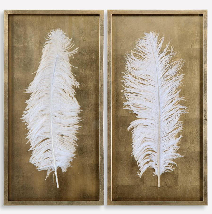 White Feathers Shadow Boxes, Set of 2: Available at City Home PDX
