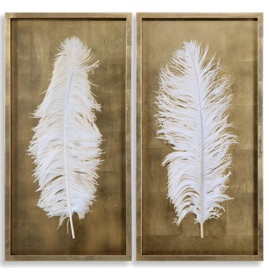 White Feathers Shadow Boxes, Set of 2: Available at City Home PDX