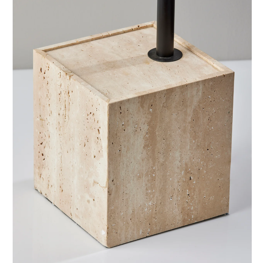 Wilder Arc Lamp: Travertine Stone Base View