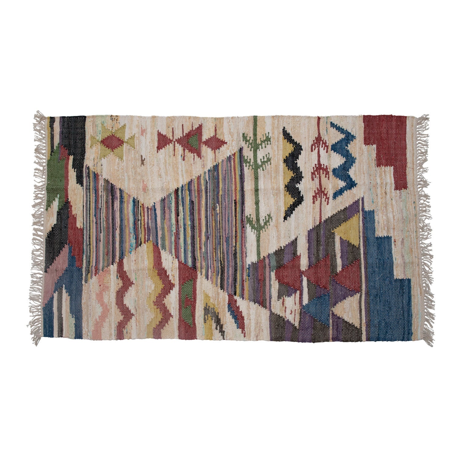 Woven Cotton Rug with Aztec Design and Fringe: Available at City Home PDX