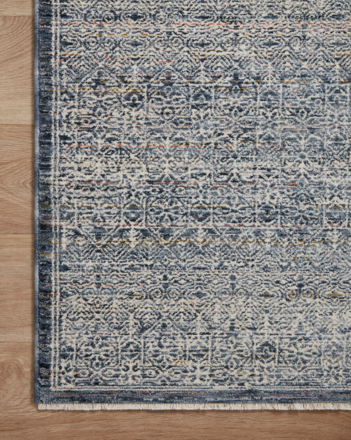 Amber Lewis Zuma Rug in Denim/Ivory: Up-Close Pattern Corner View