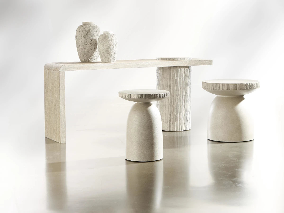Antibes Console Table - shown with textured vases and stools