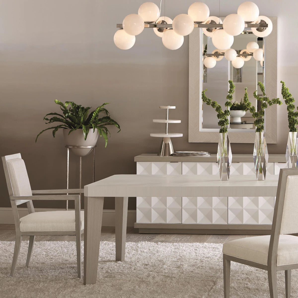 Axiom Arm Chair - styled in a dining room with the axiom dining table