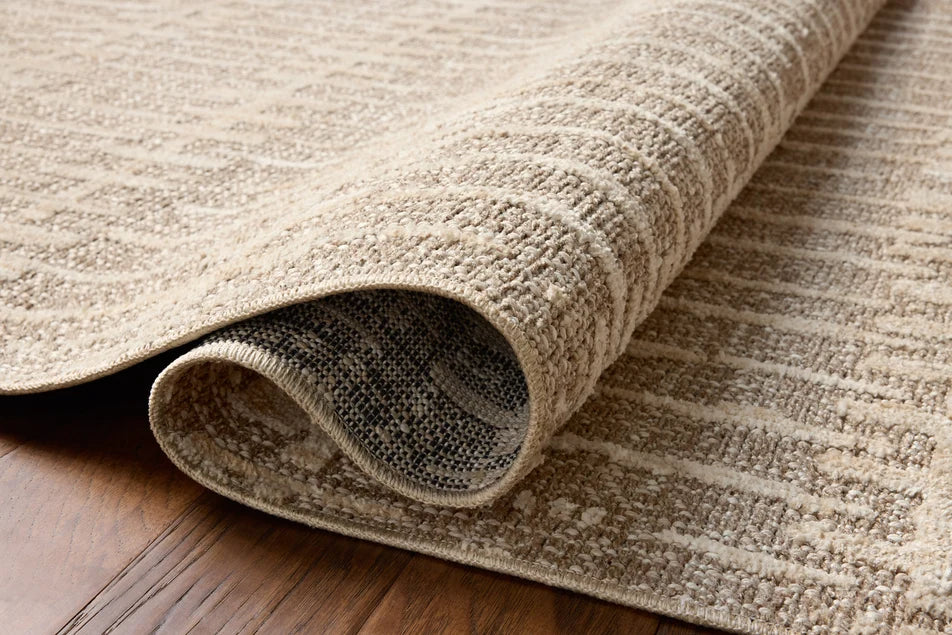 Amber Lewis × Loloi Bexley Rug in Taupe/Natural - detail view showing rug thickness
