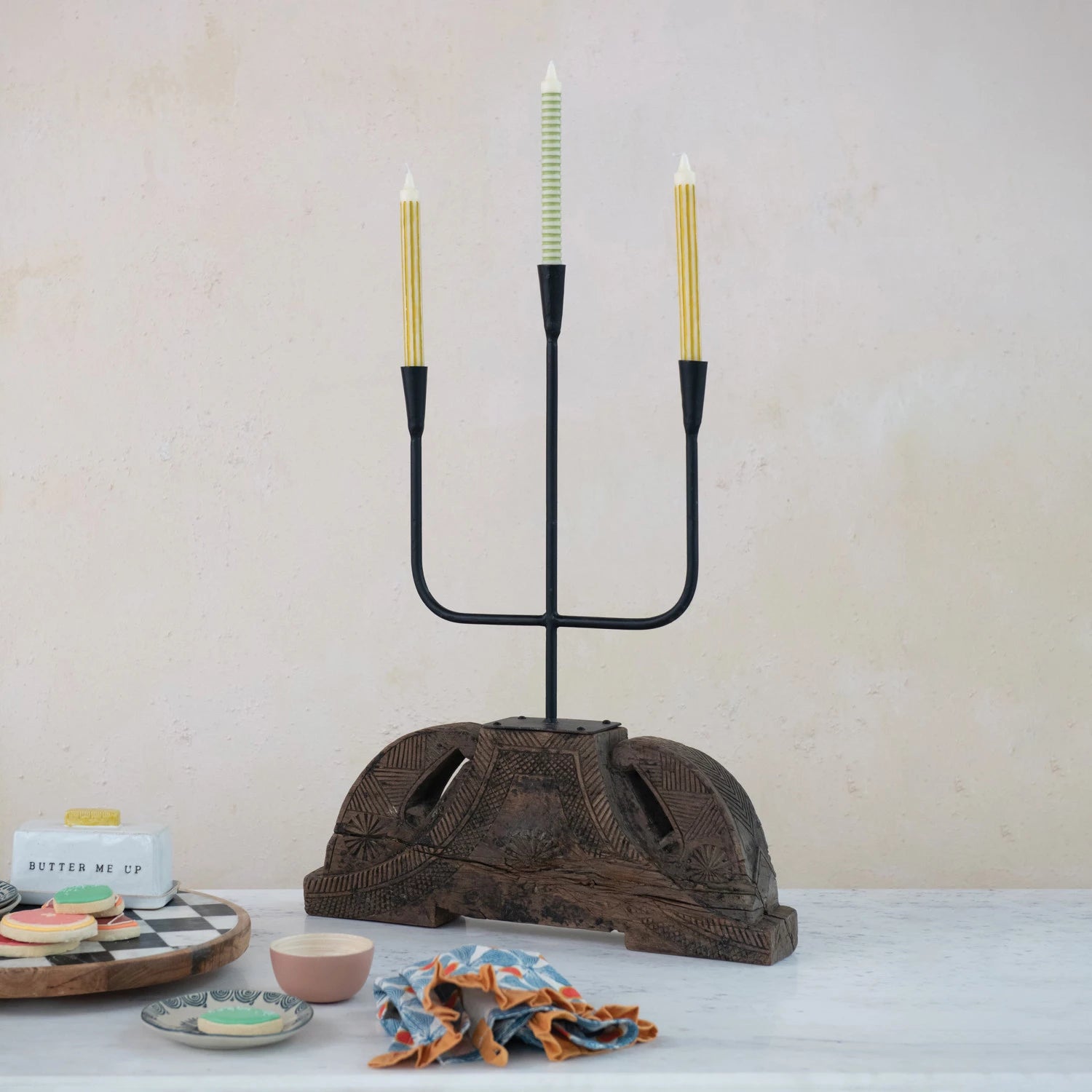 Cast Iron Candelabra - styled as part of a holiday display